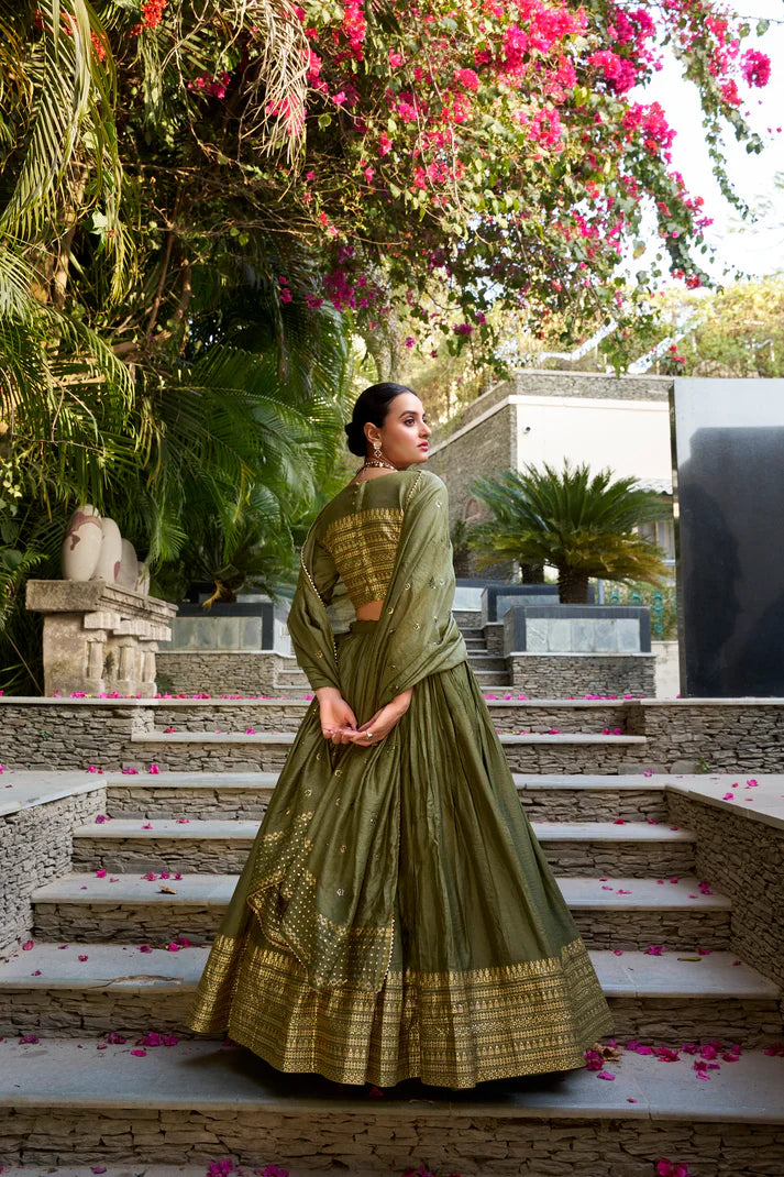 PURE CHANDERI ZARI WEAVING LEHENGA CHOLI WITH SEQUINS EMBROIDERED DUPATTA(WD95)