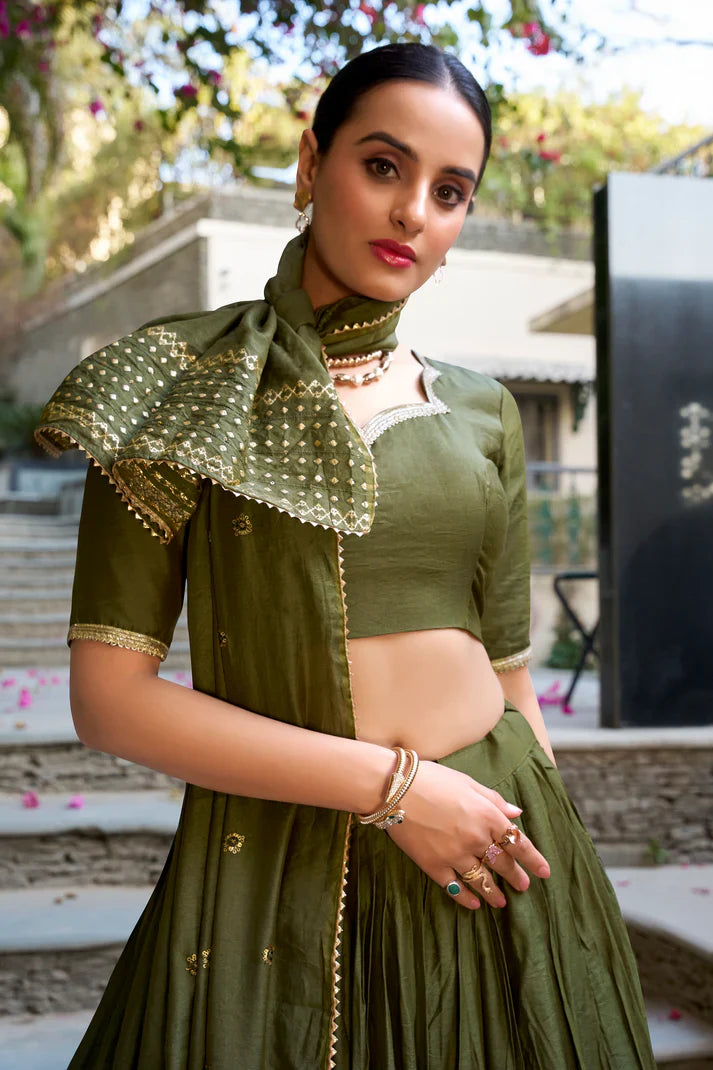 PURE CHANDERI ZARI WEAVING LEHENGA CHOLI WITH SEQUINS EMBROIDERED DUPATTA(WD95)