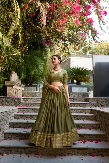 PURE CHANDERI ZARI WEAVING LEHENGA CHOLI WITH SEQUINS EMBROIDERED DUPATTA(WD95)