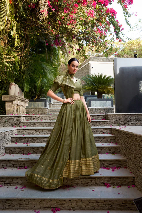 PURE CHANDERI ZARI WEAVING LEHENGA CHOLI WITH SEQUINS EMBROIDERED DUPATTA(WD95)