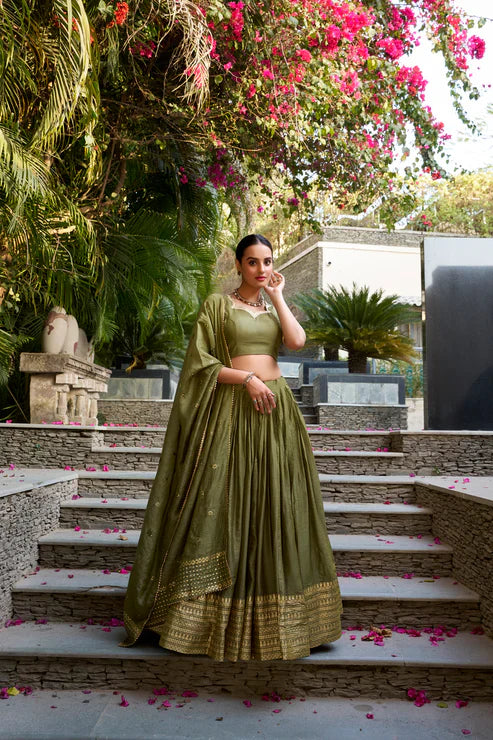 PURE CHANDERI ZARI WEAVING LEHENGA CHOLI WITH SEQUINS EMBROIDERED DUPATTA(WD95)