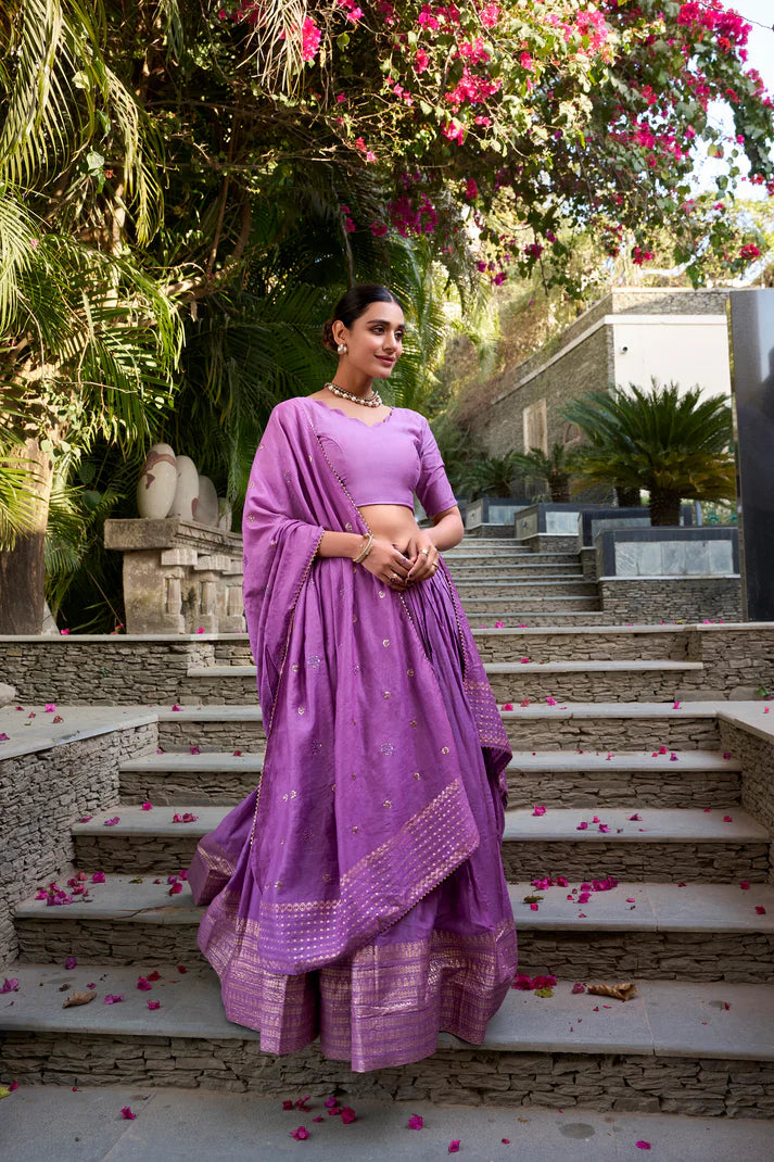 PURE CHANDERI ZARI WEAVING LEHENGA CHOLI WITH SEQUINS EMBROIDERED DUPATTA(WD95) (03)