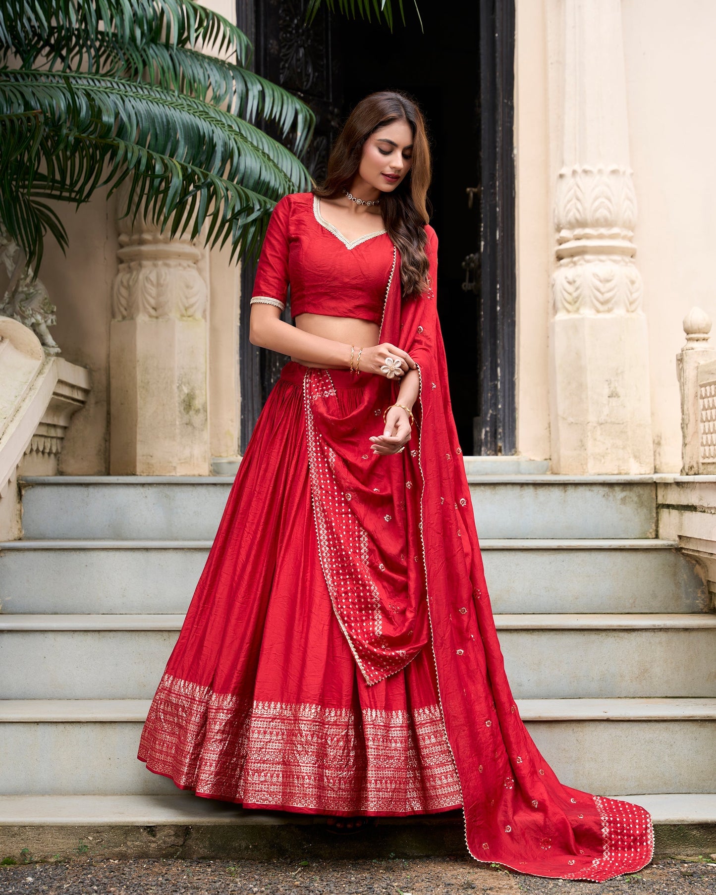 PURE CHANDERI ZARI WEAVING LEHENGA CHOLI WITH SEQUINS EMBROIDERED DUPATTA (WDN88) 06