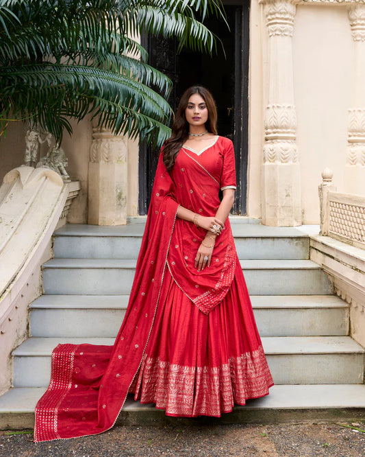 PURE CHANDERI ZARI WEAVING LEHENGA CHOLI WITH SEQUINS EMBROIDERED DUPATTA(WD95) (06)