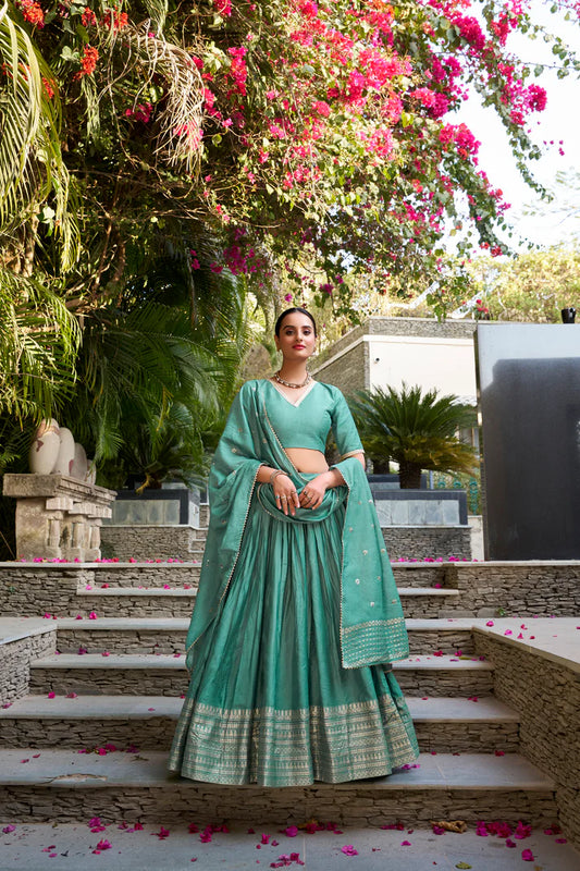 PURE CHANDERI ZARI WEAVING LEHENGA CHOLI WITH SEQUINS EMBROIDERED DUPATTA(WD95) (02)