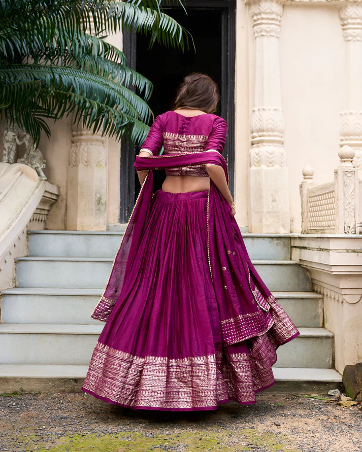 PURE CHANDERI ZARI WEAVING LEHENGA CHOLI WITH SEQUINS EMBROIDERED DUPATTA(WD95) (07)