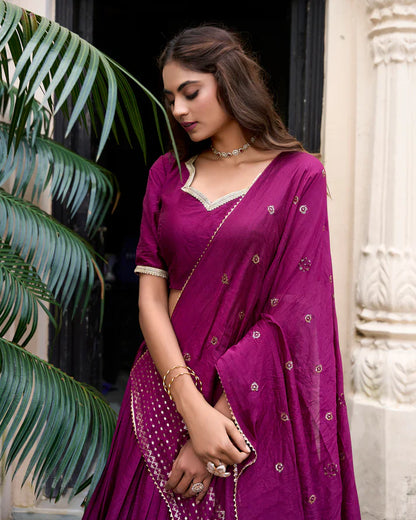 PURE CHANDERI ZARI WEAVING LEHENGA CHOLI WITH SEQUINS EMBROIDERED DUPATTA(WD95) (07)