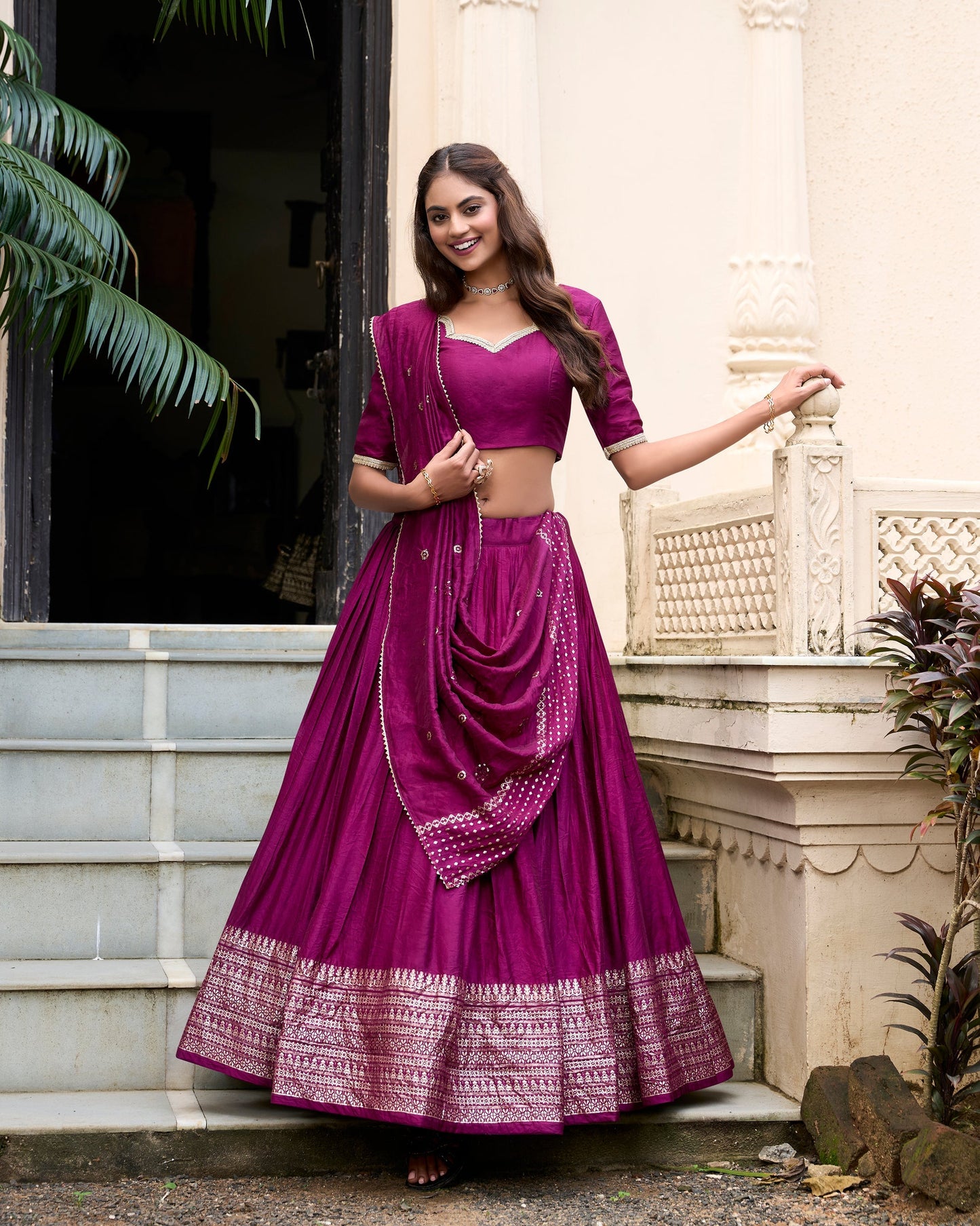PURE CHANDERI ZARI WEAVING LEHENGA CHOLI WITH SEQUINS EMBROIDERED DUPATTA (WDN88) 07