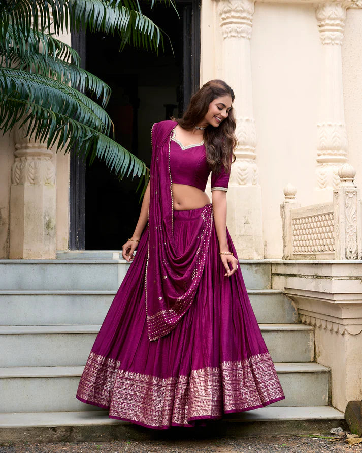 PURE CHANDERI ZARI WEAVING LEHENGA CHOLI WITH SEQUINS EMBROIDERED DUPATTA(WD95) (07)