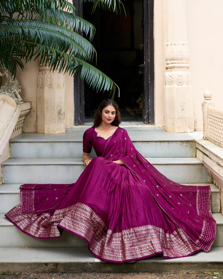 PURE CHANDERI ZARI WEAVING LEHENGA CHOLI WITH SEQUINS EMBROIDERED DUPATTA(WD95) (07)