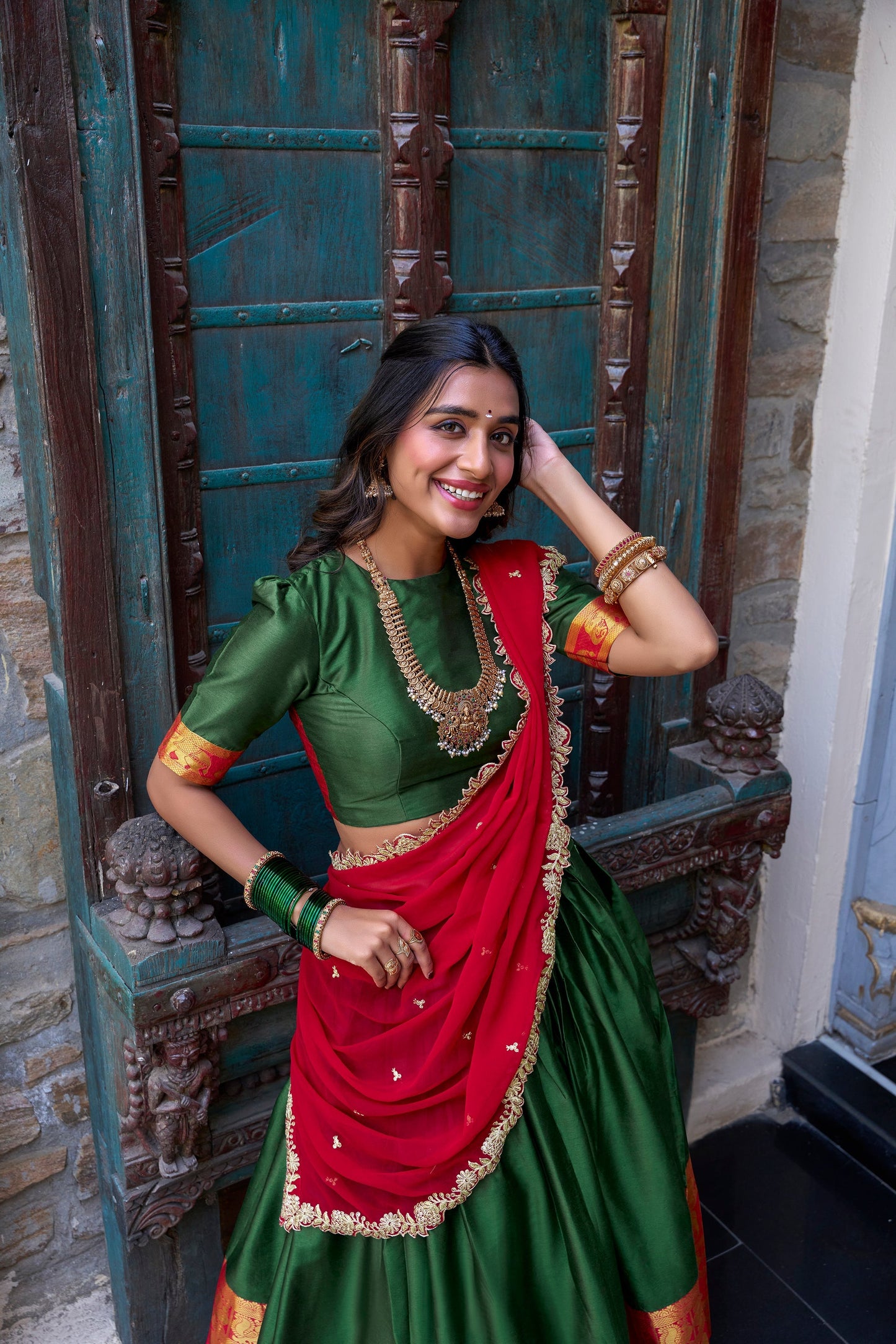 NARAYAN PATTU LEHENGA CHOLI WITH GEORGETTE EMBROIDERED DUPATTA (WDN83) 01