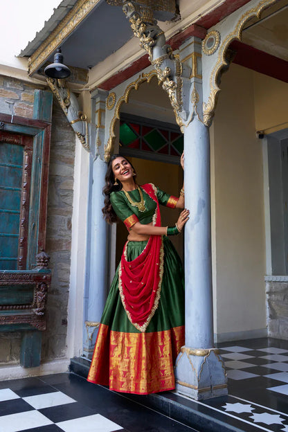 NARAYAN PATTU LEHENGA CHOLI WITH GEORGETTE EMBROIDERED DUPATTA(WD97)(01)