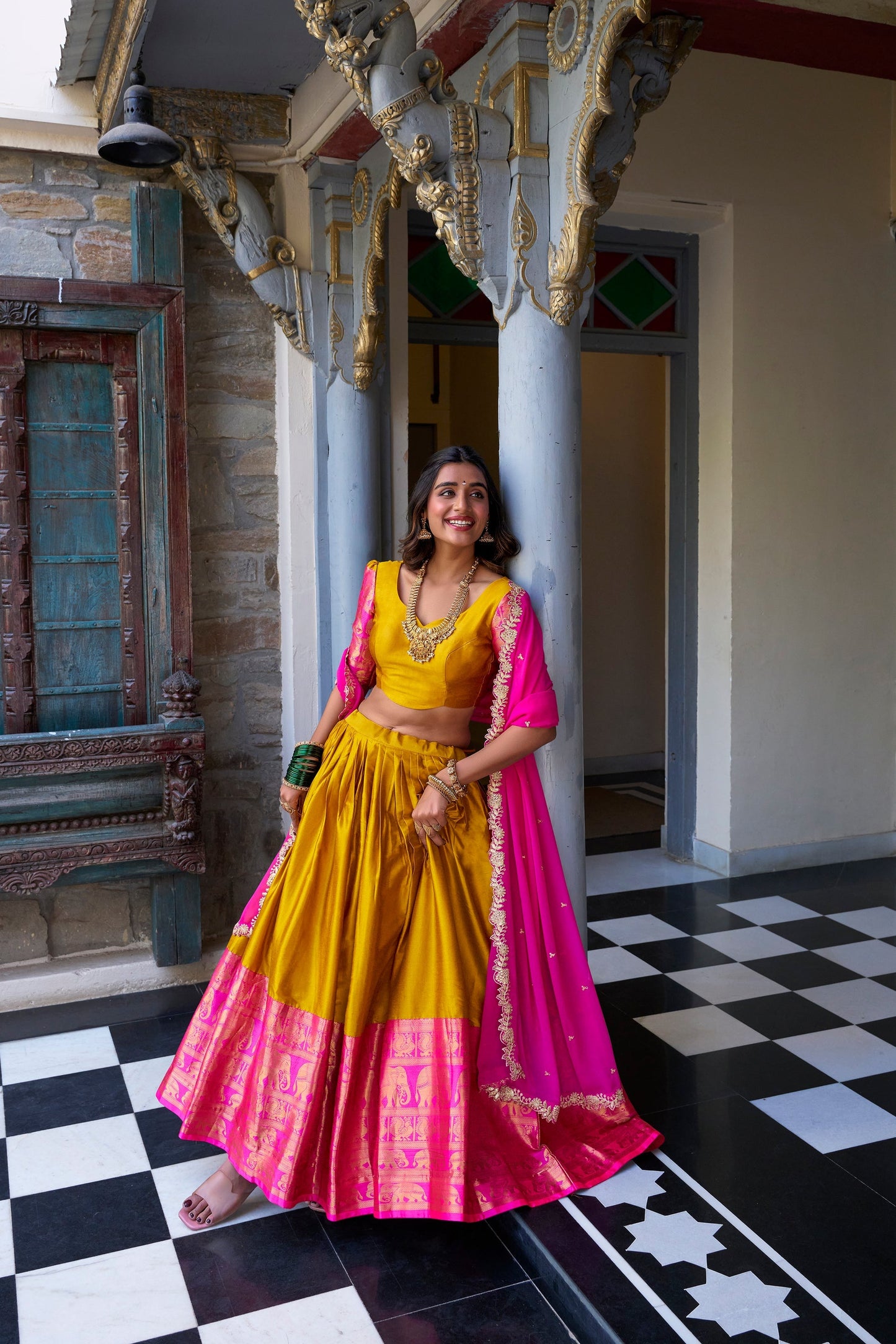 NARAYAN PATTU LEHENGA CHOLI WITH GEORGETTE EMBROIDERED DUPATTA (WDN83)