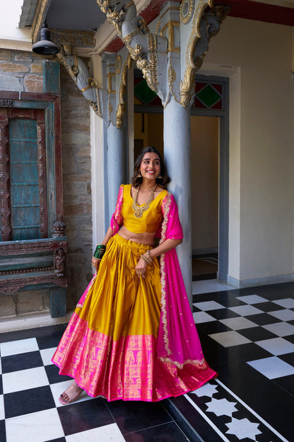 NARAYAN PATTU LEHENGA CHOLI WITH GEORGETTE EMBROIDERED DUPATTA (WDN83)