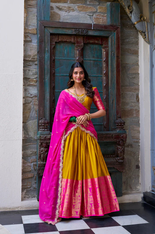NARAYAN PATTU LEHENGA CHOLI WITH GEORGETTE EMBROIDERED DUPATTA(WD97)