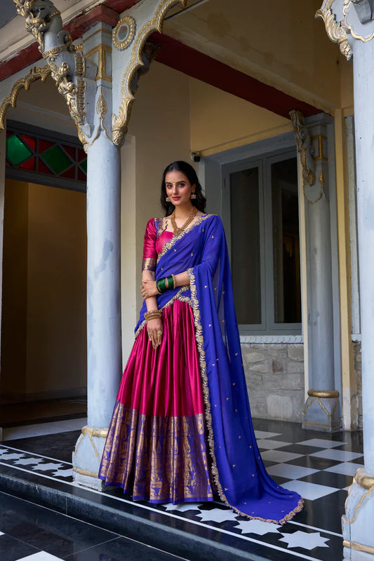 NARAYAN PATTU LEHENGA CHOLI WITH GEORGETTE EMBROIDERED DUPATTA(WD97)(02)