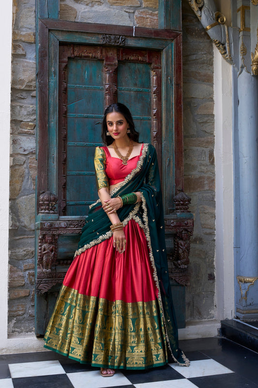 NARAYAN PATTU LEHENGA CHOLI WITH GEORGETTE EMBROIDERED DUPATTA (WDN83) 03