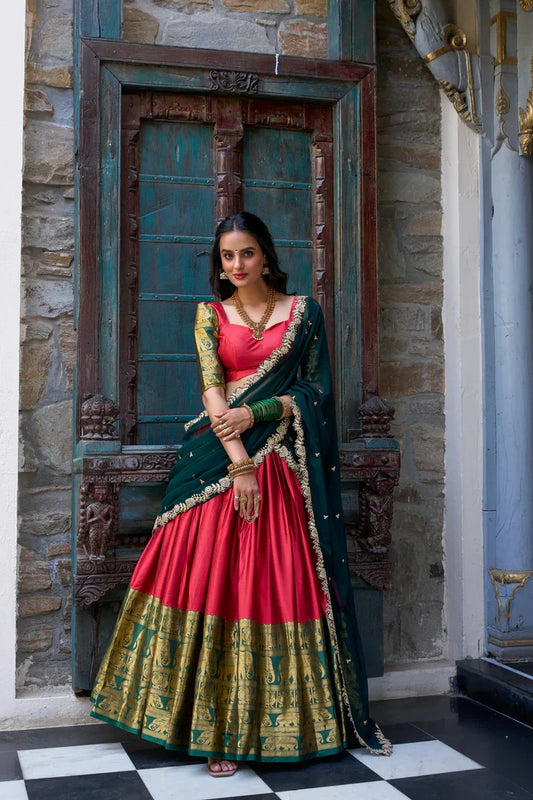 NARAYAN PATTU LEHENGA CHOLI WITH GEORGETTE EMBROIDERED DUPATTA(WD97)(03)