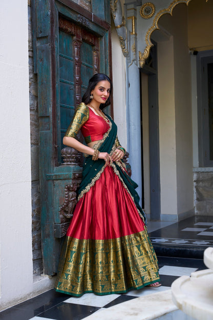 NARAYAN PATTU LEHENGA CHOLI WITH GEORGETTE EMBROIDERED DUPATTA (WDN83) 03