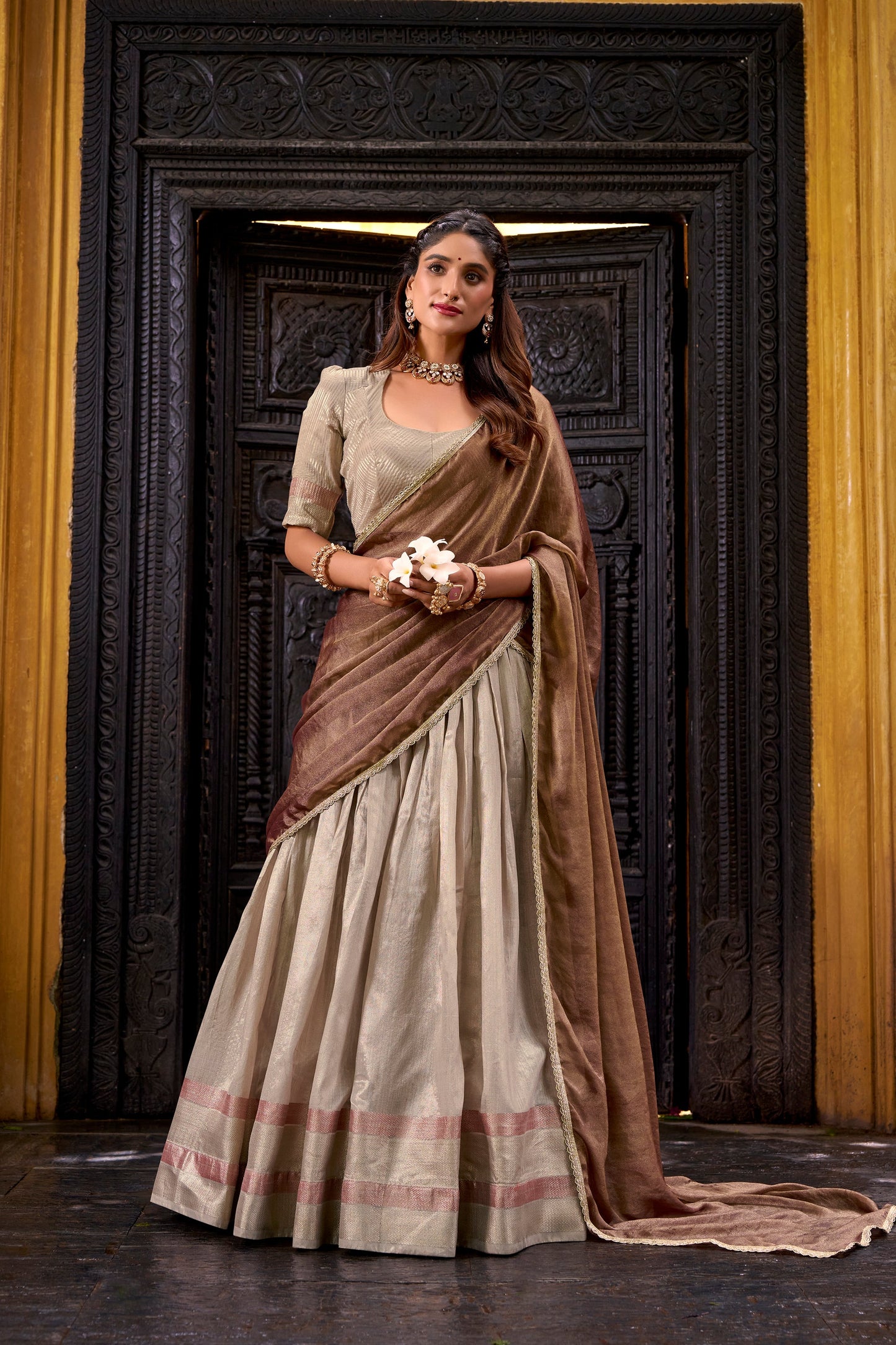 TILTON DUPION SILK ZARI WEAVING LEHENGA CHOLI WITH SHIMMER DUPATTA