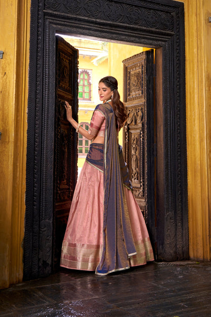 TILTON DUPION SILK ZARI WEAVING LEHENGA CHOLI WITH SHIMMER DUPATTA