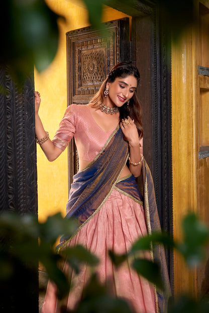 TILTON DUPION SILK ZARI WEAVING LEHENGA CHOLI WITH SHIMMER DUPATTA