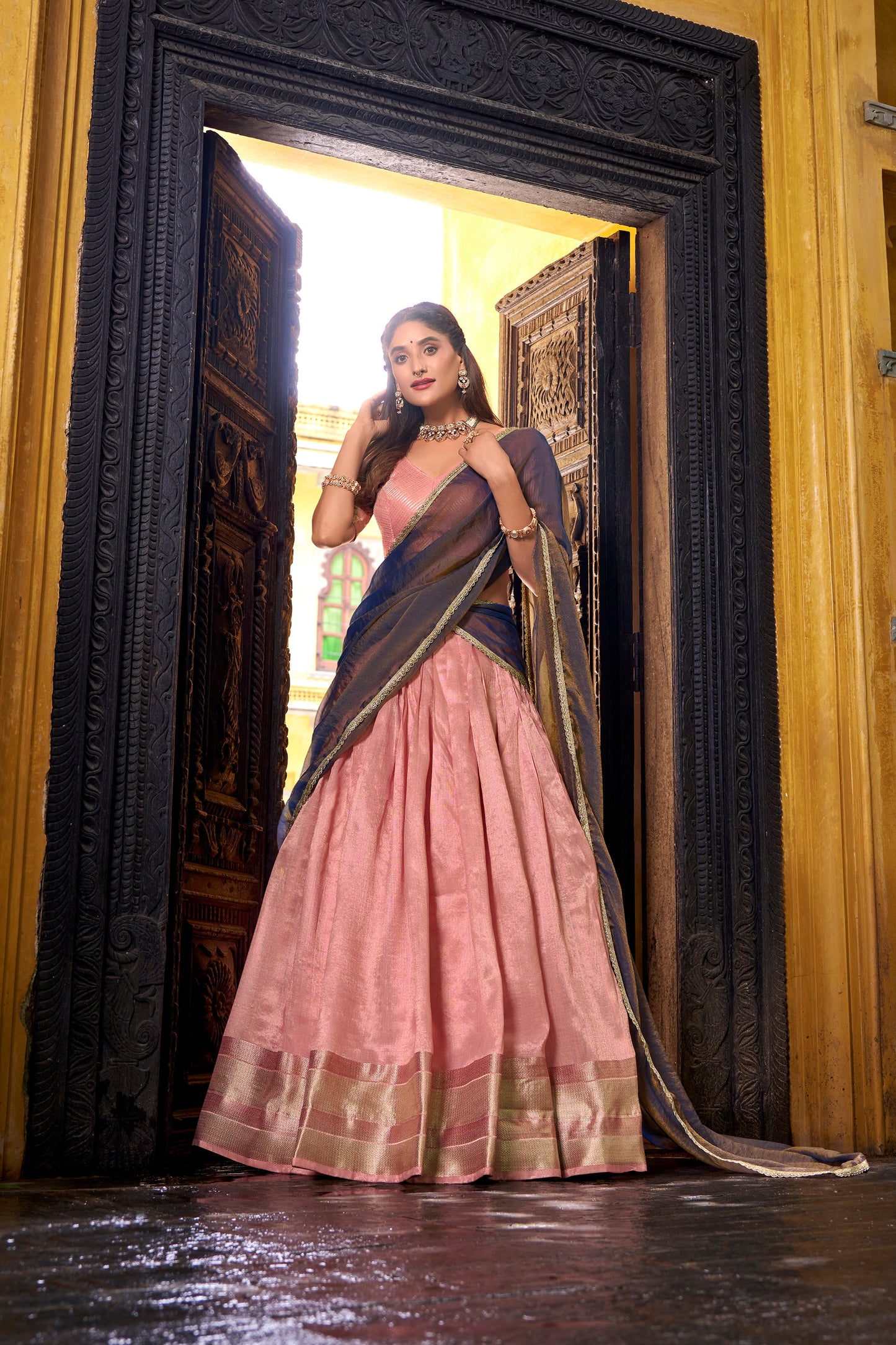TILTON DUPION SILK ZARI WEAVING LEHENGA CHOLI WITH SHIMMER DUPATTA