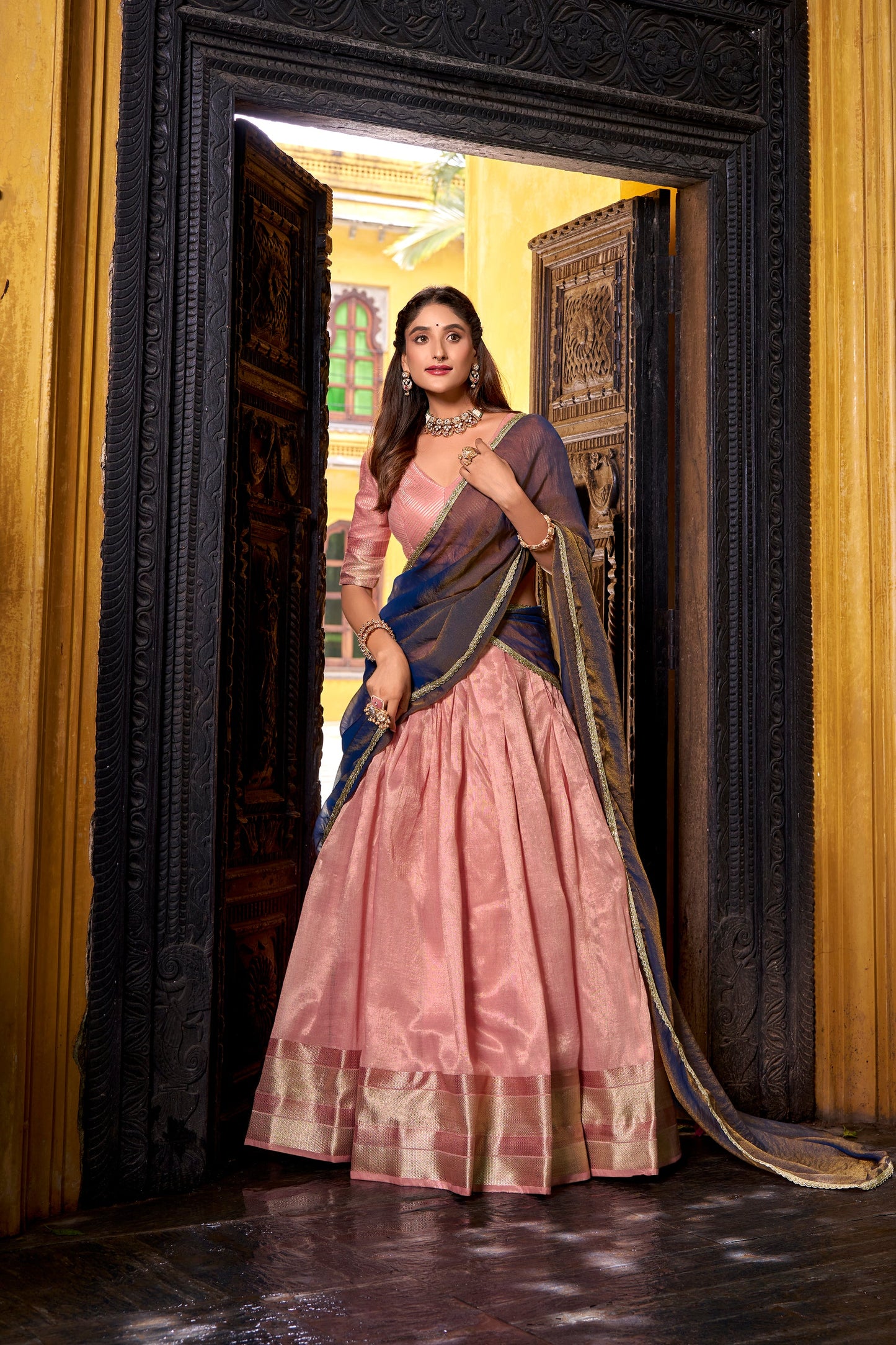 TILTON DUPION SILK ZARI WEAVING LEHENGA CHOLI WITH SHIMMER DUPATTA