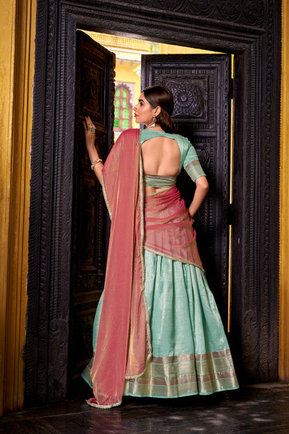 TILTON DUPION SILK ZARI WEAVING LEHENGA CHOLI WITH SHIMMER DUPATTA