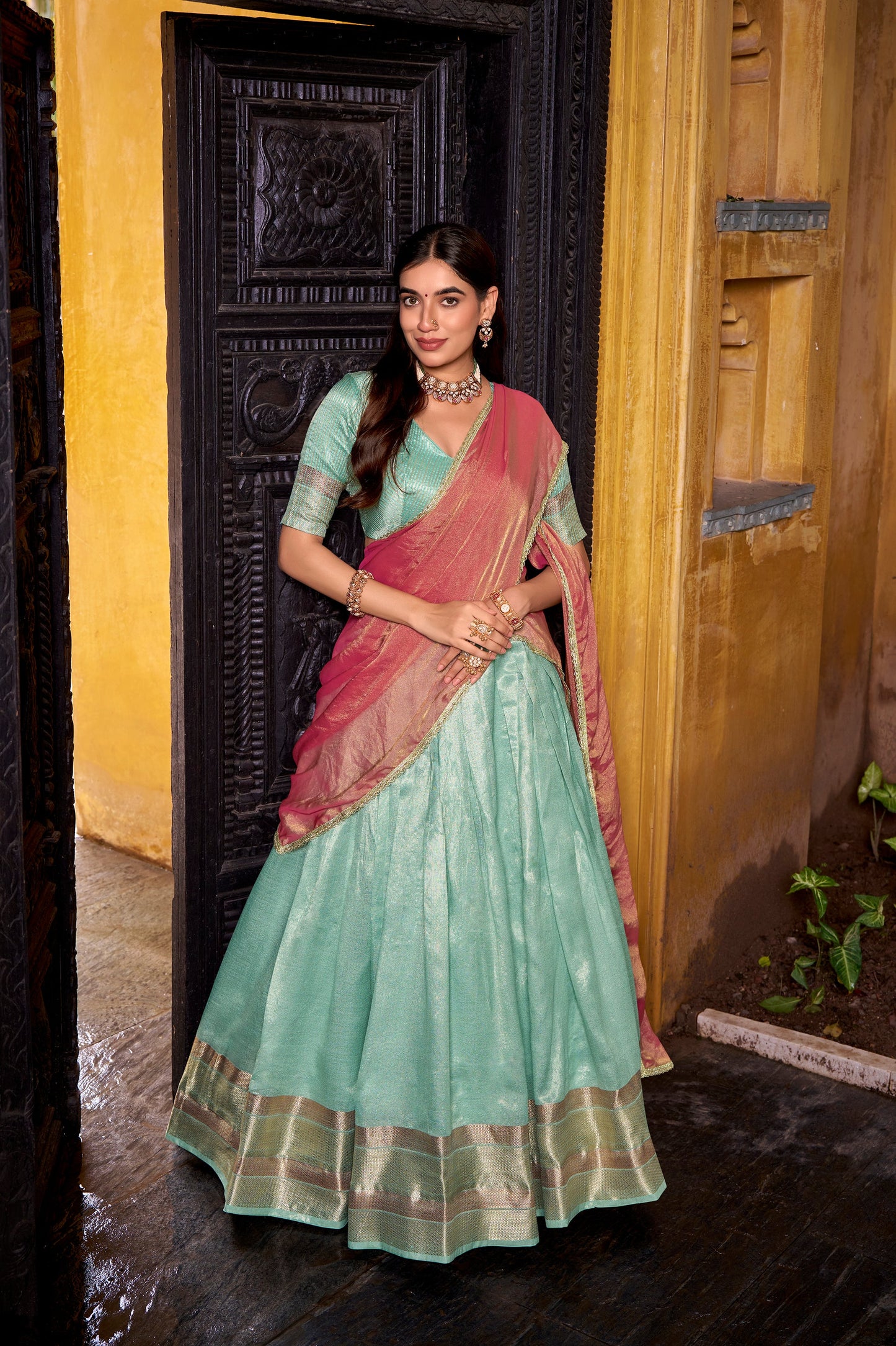 TILTON DUPION SILK ZARI WEAVING LEHENGA CHOLI WITH SHIMMER DUPATTA