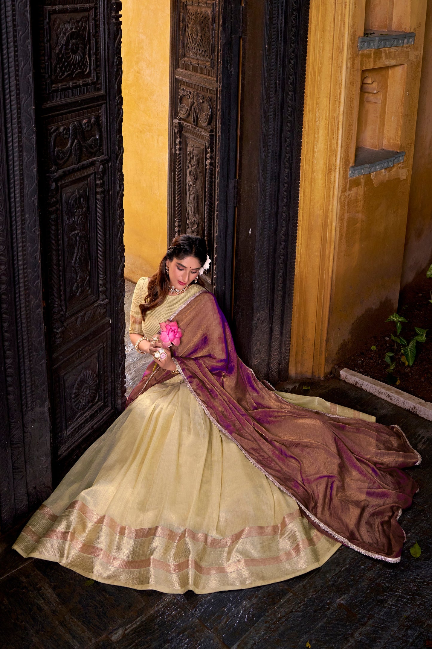 TILTON DUPION SILK ZARI WEAVING LEHENGA CHOLI WITH SHIMMER DUPATTA
