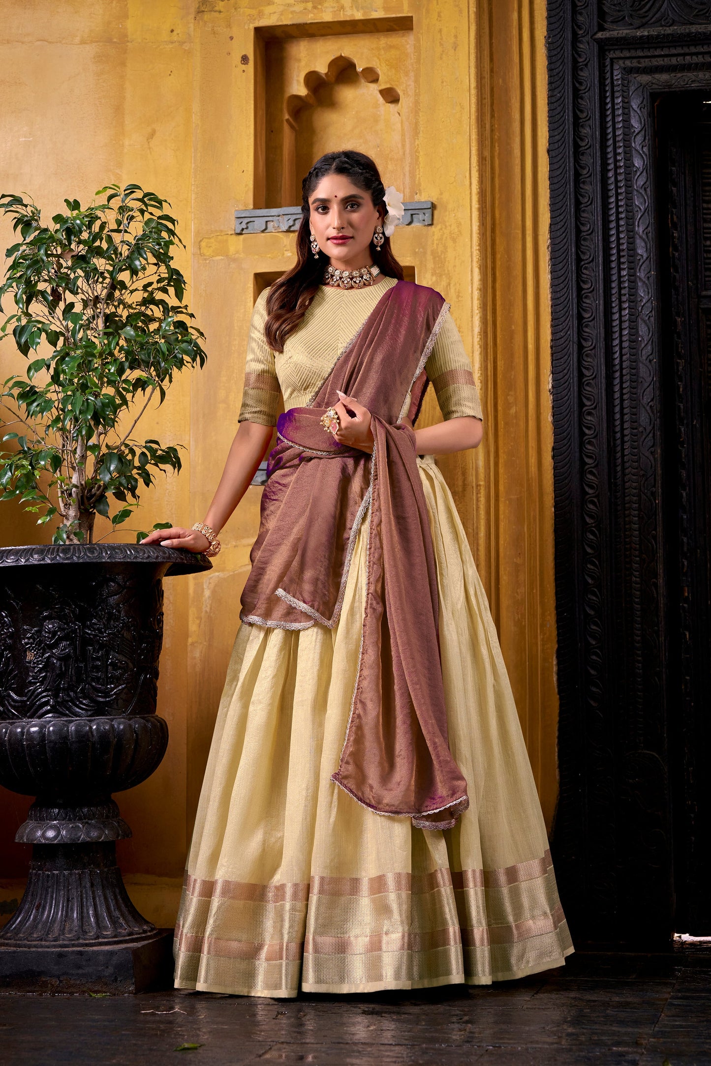 TILTON DUPION SILK ZARI WEAVING LEHENGA CHOLI WITH SHIMMER DUPATTA