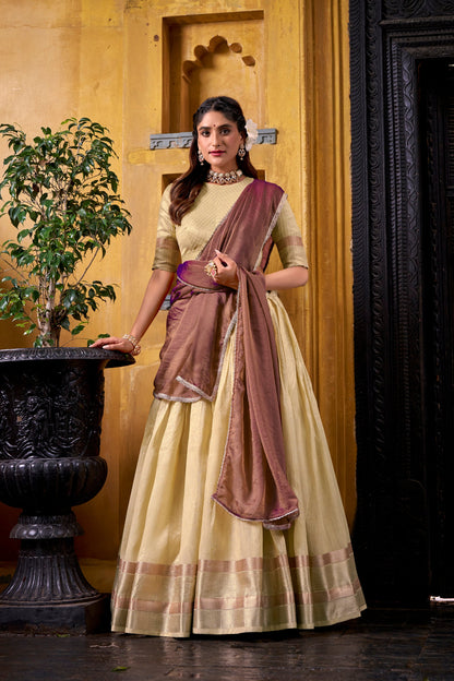 TILTON DUPION SILK ZARI WEAVING LEHENGA CHOLI WITH SHIMMER DUPATTA
