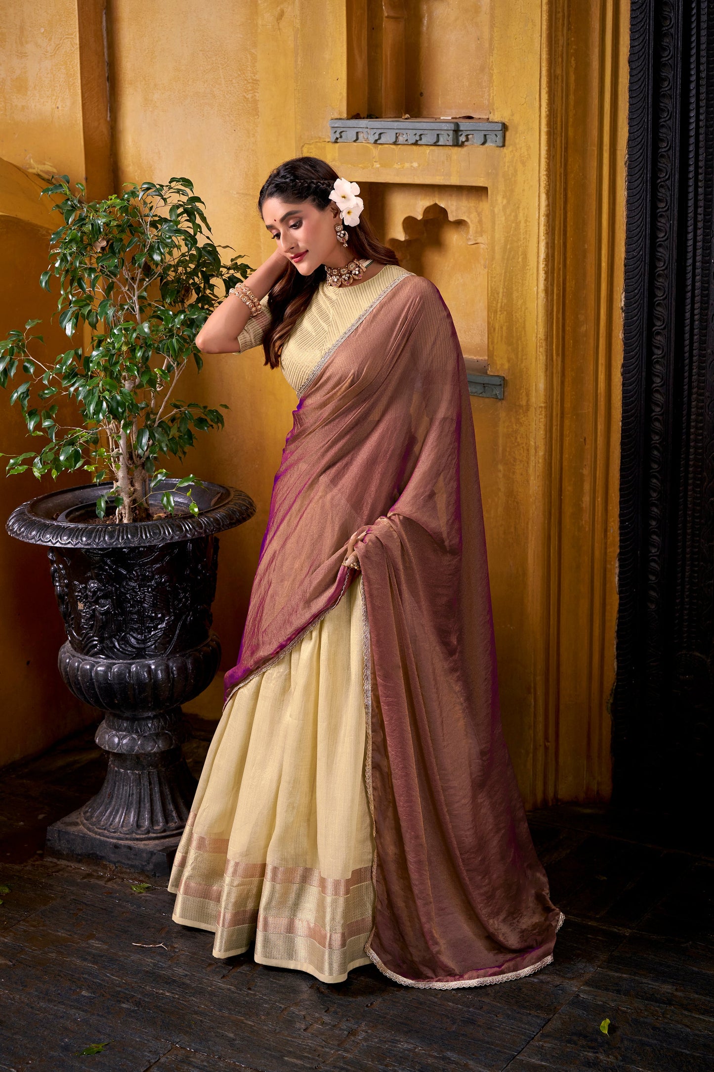 TILTON DUPION SILK ZARI WEAVING LEHENGA CHOLI WITH SHIMMER DUPATTA