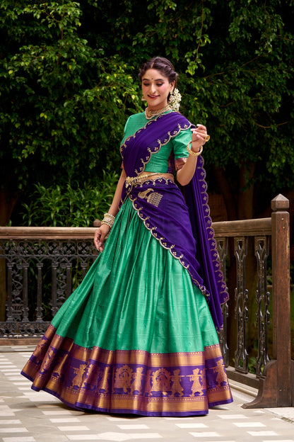 PONGAL SPECIAL POLY COTTON ZARI WEAVING WORKED LEHENGA CHOLI (WDN97)