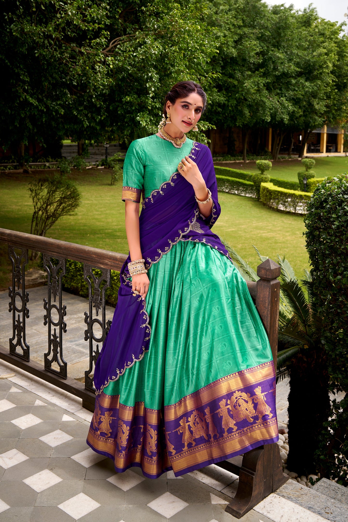 TILTON PONGAL SPECIAL POLY COTTON ZARI WEAVING WORKED LEHENGA CHOLI