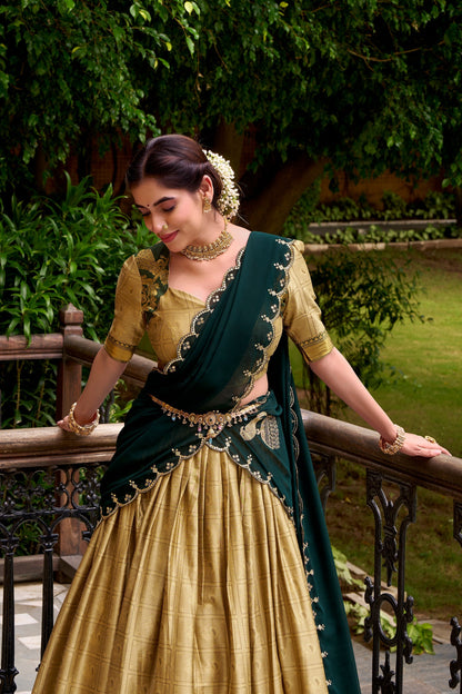 PONGAL SPECIAL POLY COTTON ZARI WEAVING WORKED LEHENGA CHOLI (WDN97) 01