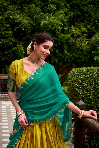 PONGAL SPECIAL POLY COTTON ZARI WEAVING WORKED LEHENGA CHOLI (WDN97) 03