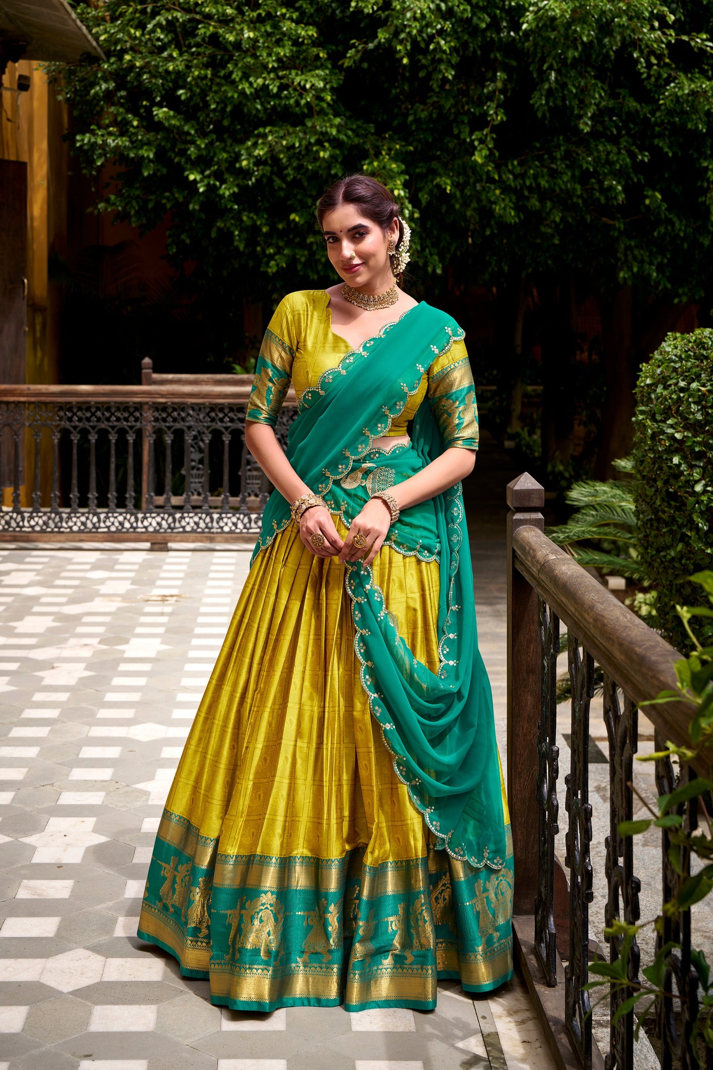TILTON PONGAL SPECIAL POLY COTTON ZARI WEAVING WORKED LEHENGA CHOLI