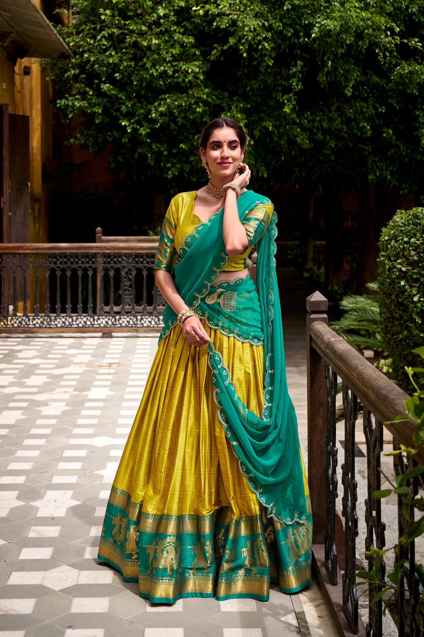 TILTON PONGAL SPECIAL POLY COTTON ZARI WEAVING WORKED LEHENGA CHOLI