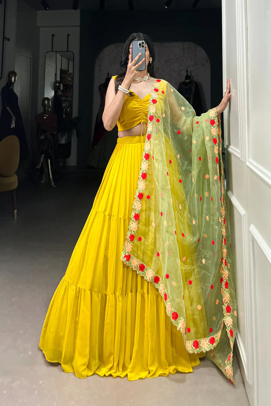 PREMIUM GEORGETTE PLAIN LEHENGA CHOLI WITH ORGANZA DUPATTA(WD103)