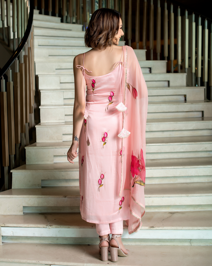 Kurta with hand with Embroidery work detailing on women's printed cotton kurta pant or dupatta set(NFRD464)
