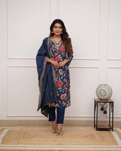 Kurta with hand with Embroidery work detailing on women's printed cotton kurta pant or dupatta set(NFRD469) (01)
