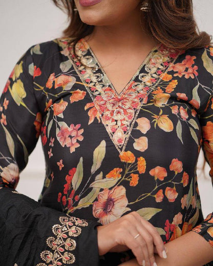 Kurta with hand with Embroidery work detailing on women's printed cotton kurta pant or dupatta set(NFRD469)