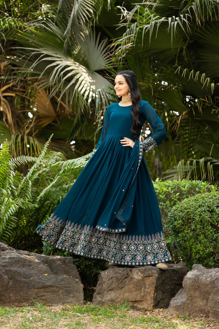 FAUX BLOOMING SEQUANCE EMBROIDERED GOWN WITH DUPATTA(WD75)