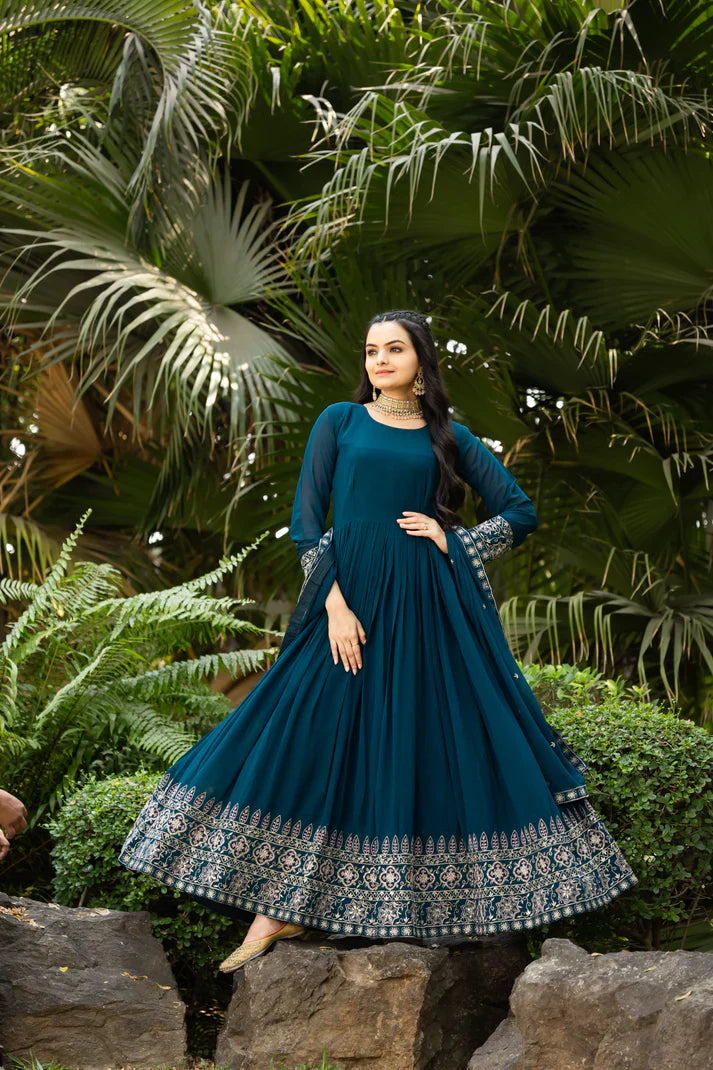 FAUX BLOOMING SEQUANCE EMBROIDERED GOWN WITH DUPATTA(WD75)