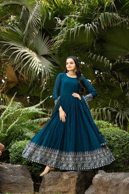 FAUX BLOOMING SEQUANCE EMBROIDERED GOWN WITH DUPATTA(WD75)