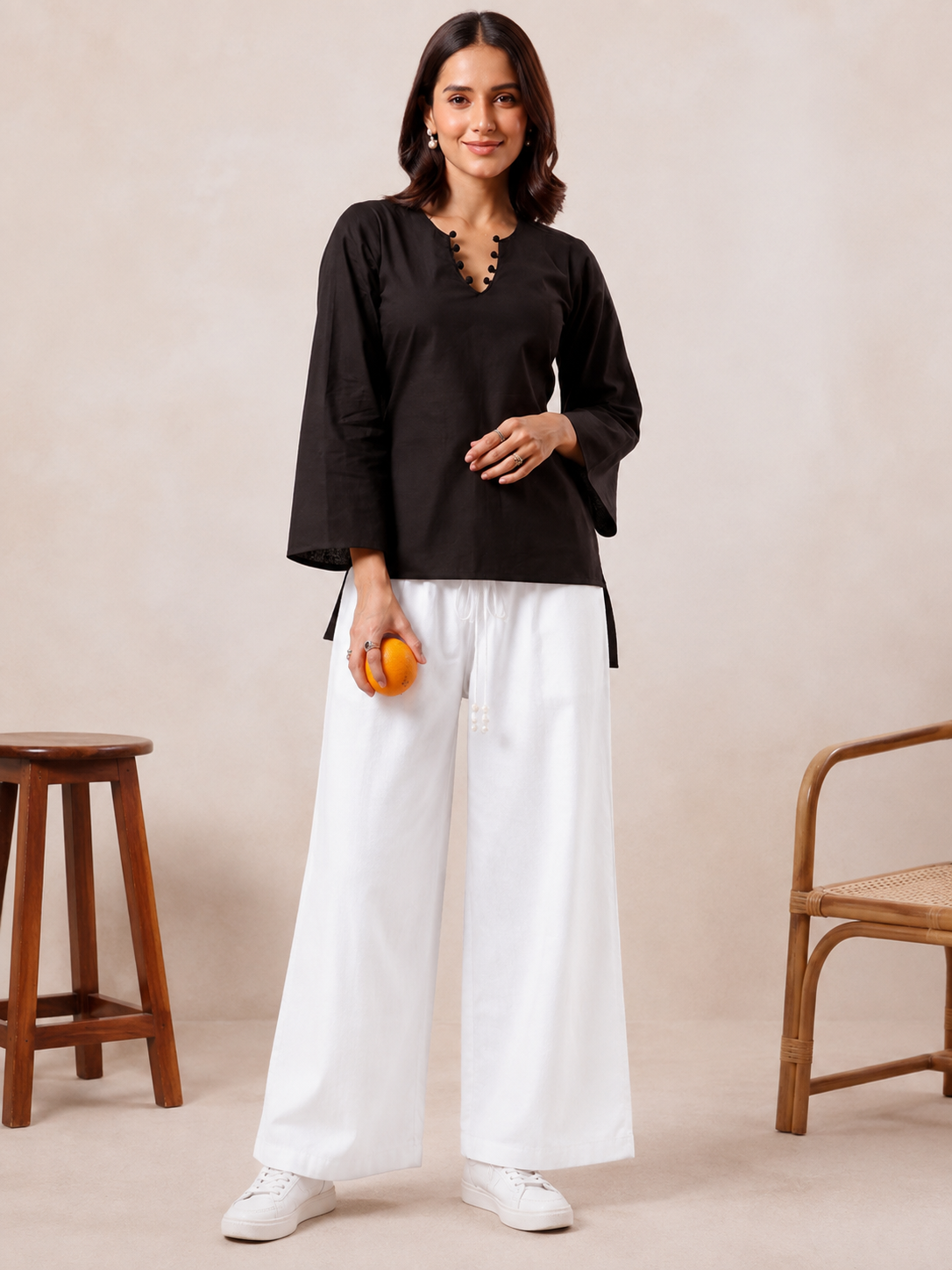 Elegant V-Neck Tunic & Palazzo Set  (CJ03)