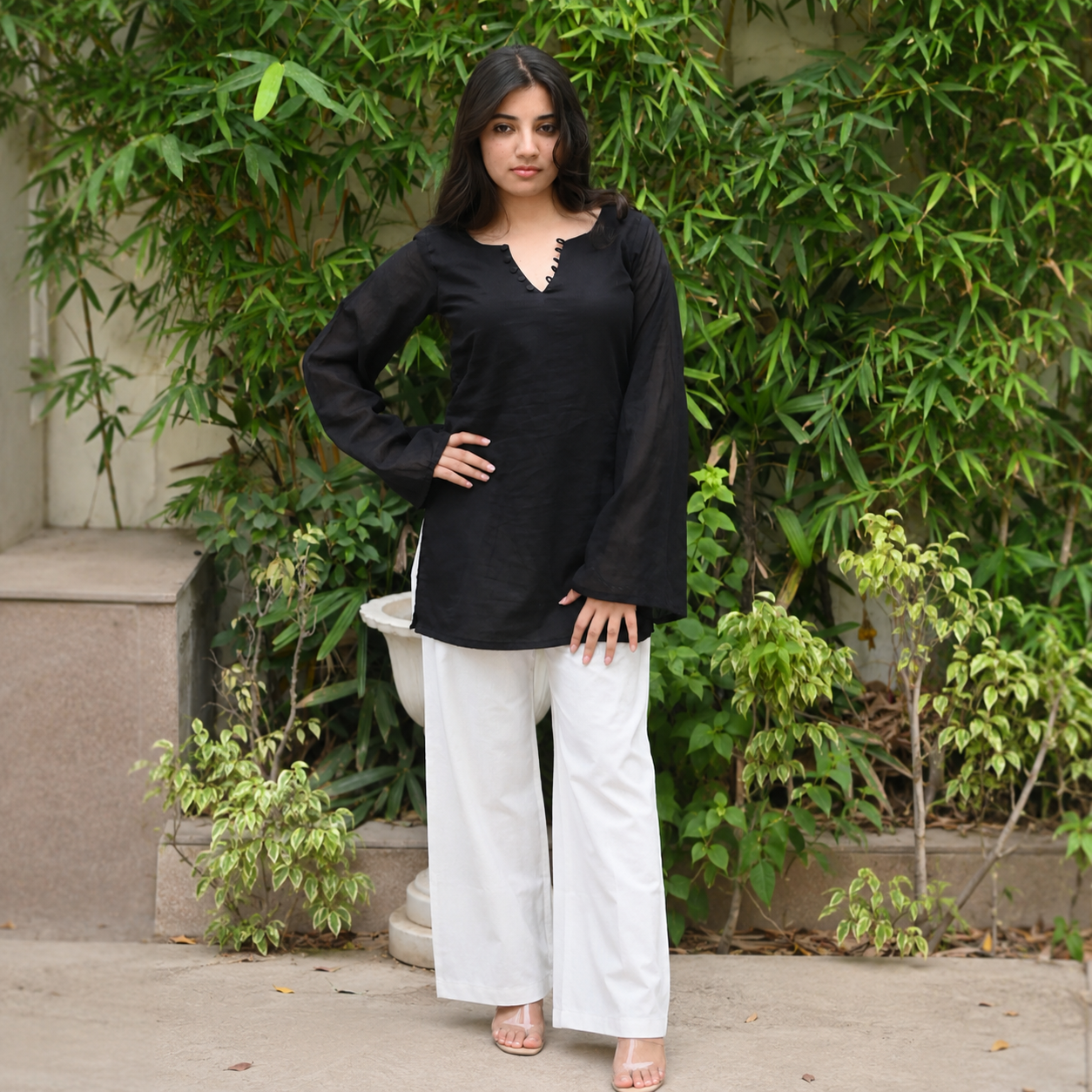 Elegant V-Neck Tunic & Palazzo Set  (CJ03)