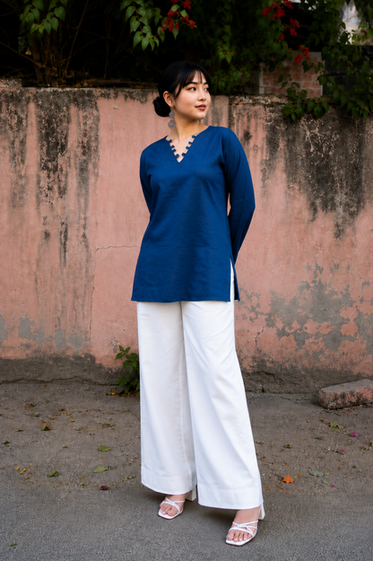 ✨ Chic V-Neck Top with Unique Button Detailing & Flared Sleeves 🌸(CJ07)
